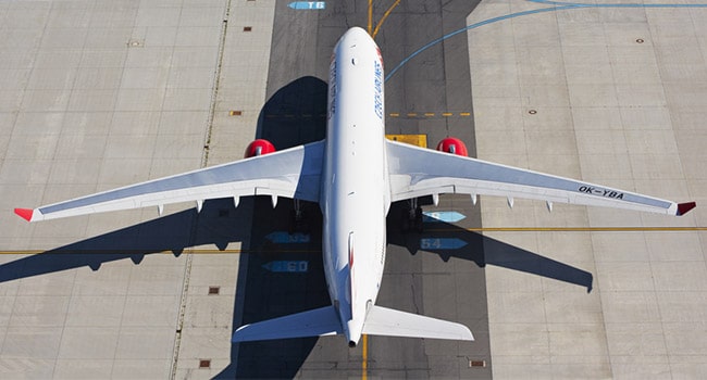 A jetliner on the runway