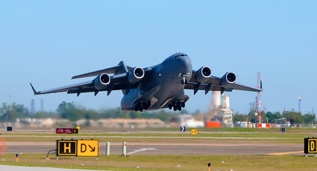 Military craft coming in for landing